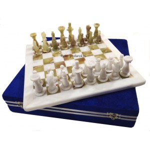 Шахматы каменные белый мрамор и оникс 30х30 new