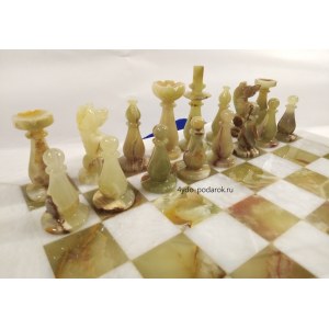 Шахматы каменные белый мрамор и оникс 30х30 new