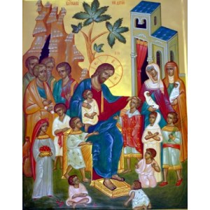 Иисус Христос и дети (икона на дереве)