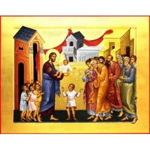 Иисус Христос и дети (икона на дереве)