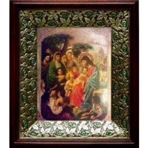 Иисус Христос и дети (21х24), киот со стразами
