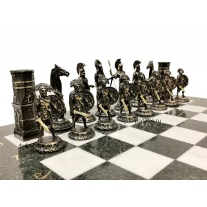 Шахматы "Спартанская битва" Бронза-Змеевик-Мрамор