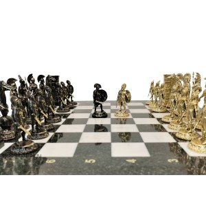 Шахматы "Спартанская битва" Бронза-Змеевик-Мрамор