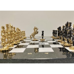 Шахматы эксклюзивные "Королевство Камелота" бронза, мрамор - змеевик