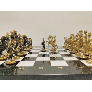 Шахматы эксклюзивные "Македонская Битва" бронза, мрамор - змеевик