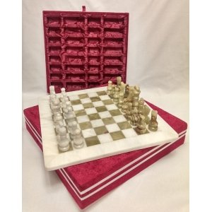 Шахматы каменные classic белый мрамор - оникс 30х30
